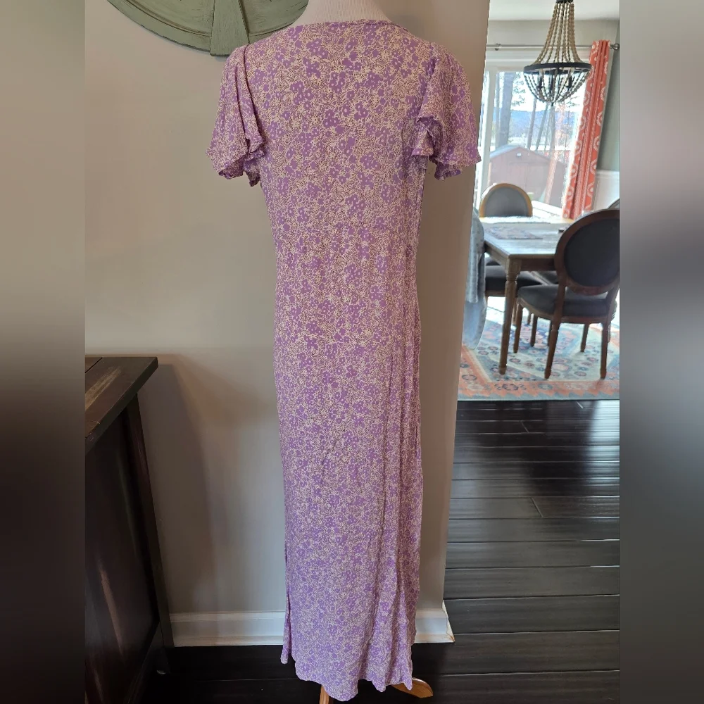 April Cornell Size Large Lavender Floral Embroidered Maxi Dress Flutter Sleeve - Picture 6 of 12
